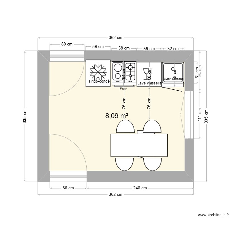 cuisine dakar Version 1.3. Plan de 1 pièce et 8 m2