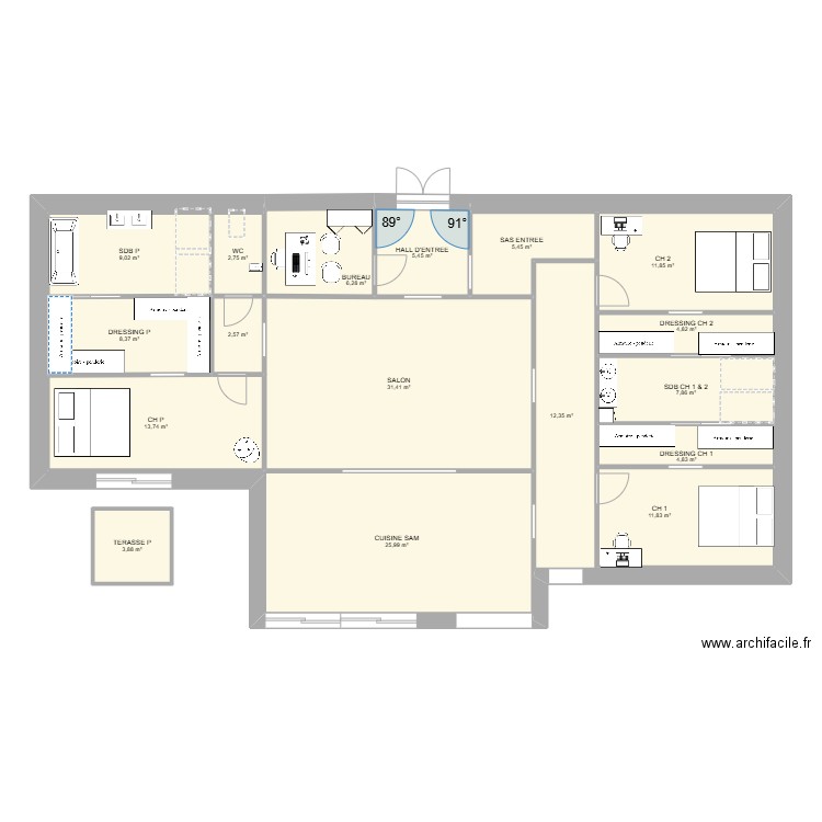 PLAN 01.. Plan de 17 pièces et 168 m2