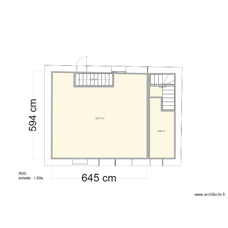 Barbe RDC avant travaux. Plan de 4 pièces et 45 m2