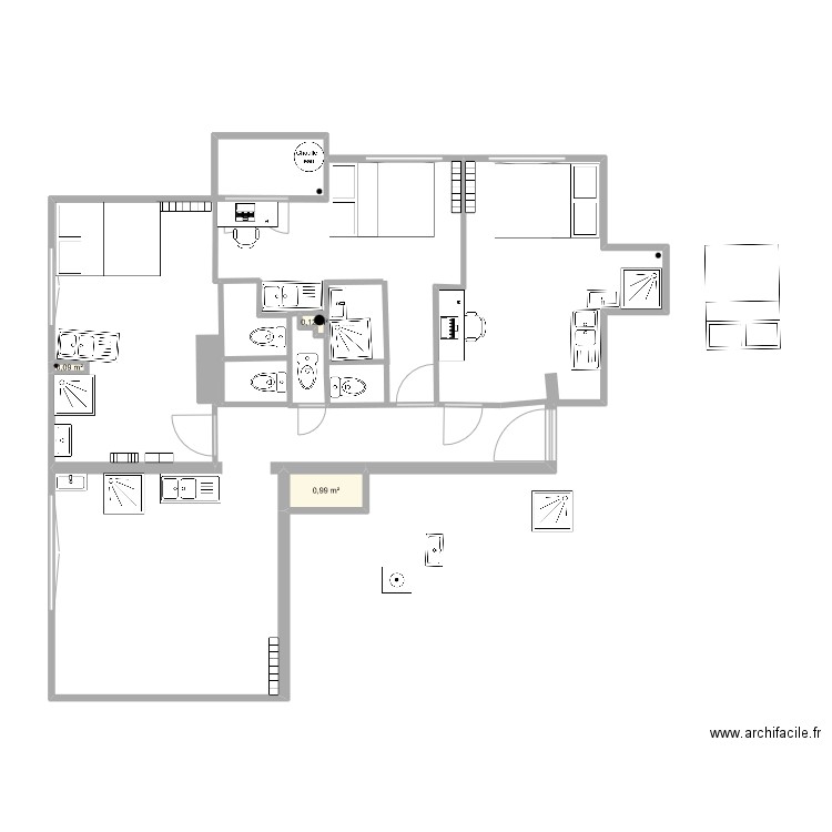 RICHELIEU2 V5. Plan de 3 pièces et 1 m2