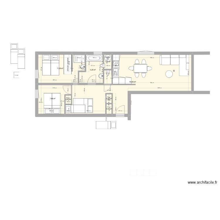 BERLICANT T3 1 er etage cloison conservéeV3. Plan de 8 pièces et 68 m2