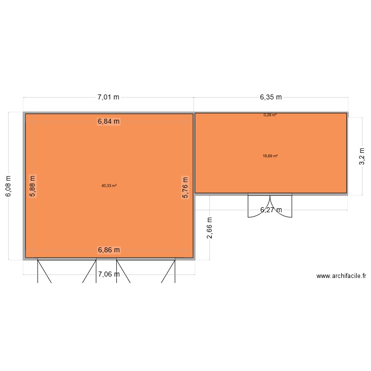 Extension Garage. Plan de 3 pièces et 59 m2