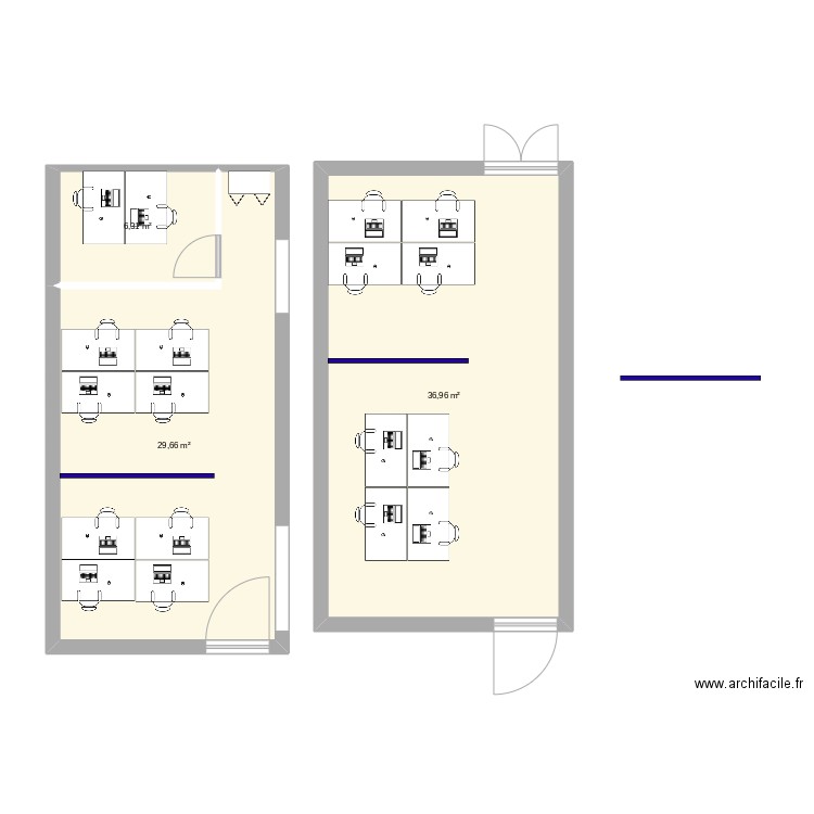 bureaux. Plan de 3 pièces et 73 m2