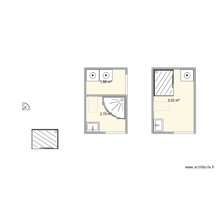 Buanderie. Plan de 3 pièces et 10 m2