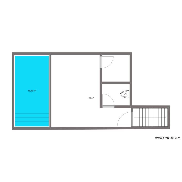 Pool house. Plan de 4 pièces et 53 m2