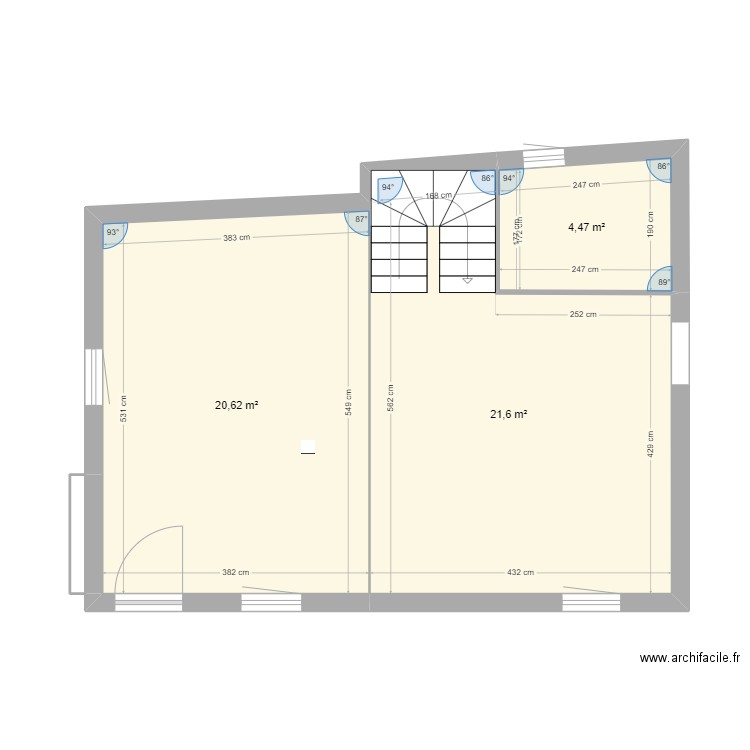 Cuisine. Plan de 3 pièces et 47 m2