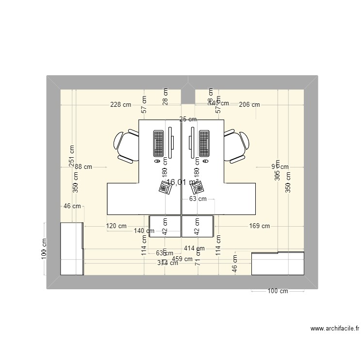 bureau EX-DDARJ. Plan de 1 pièce et 16 m2