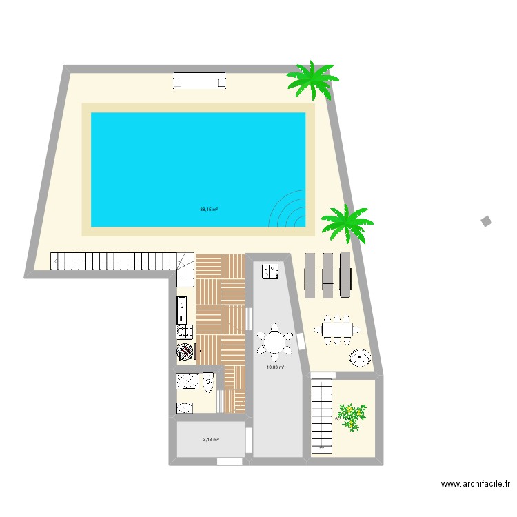 Piscine Mnar Maroc. Plan de 4 pièces et 108 m2