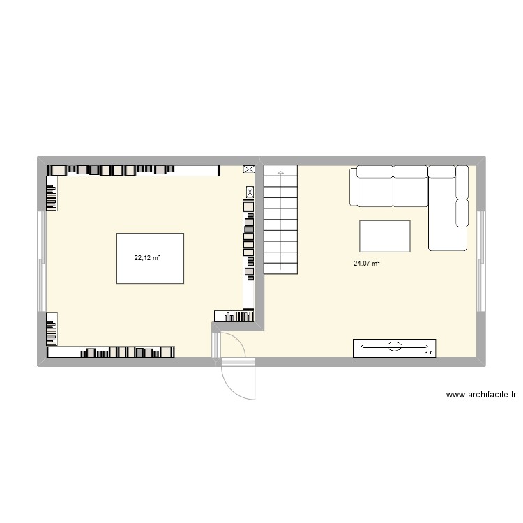 AGRANDISSEMENT HOSPITALET. Plan de 2 pièces et 46 m2