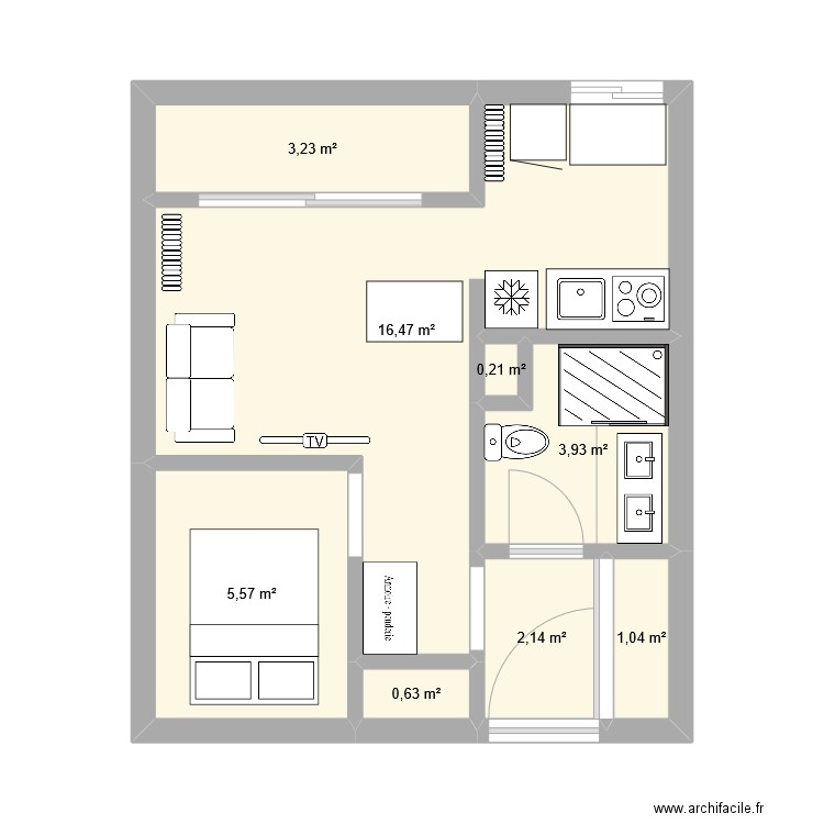 T2 GAY. Plan de 8 pièces et 33 m2