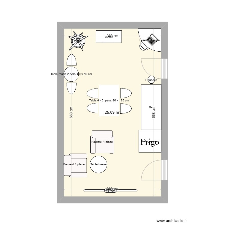 Charlot. Plan de 1 pièce et 26 m2