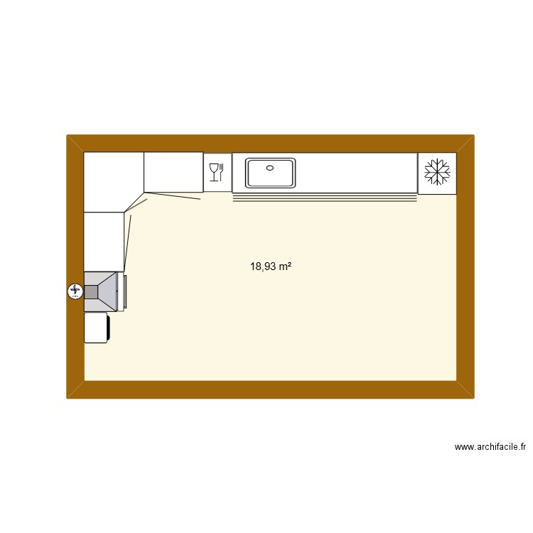 Cuisine. Plan de 1 pièce et 19 m2