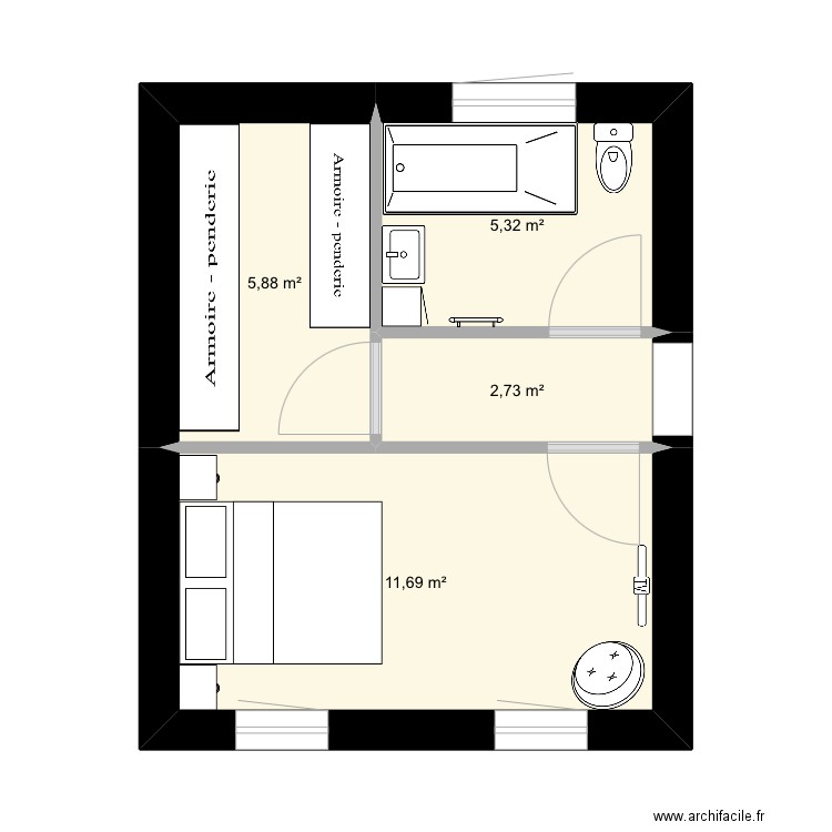 Extension suite parentale 3. Plan de 4 pièces et 26 m2