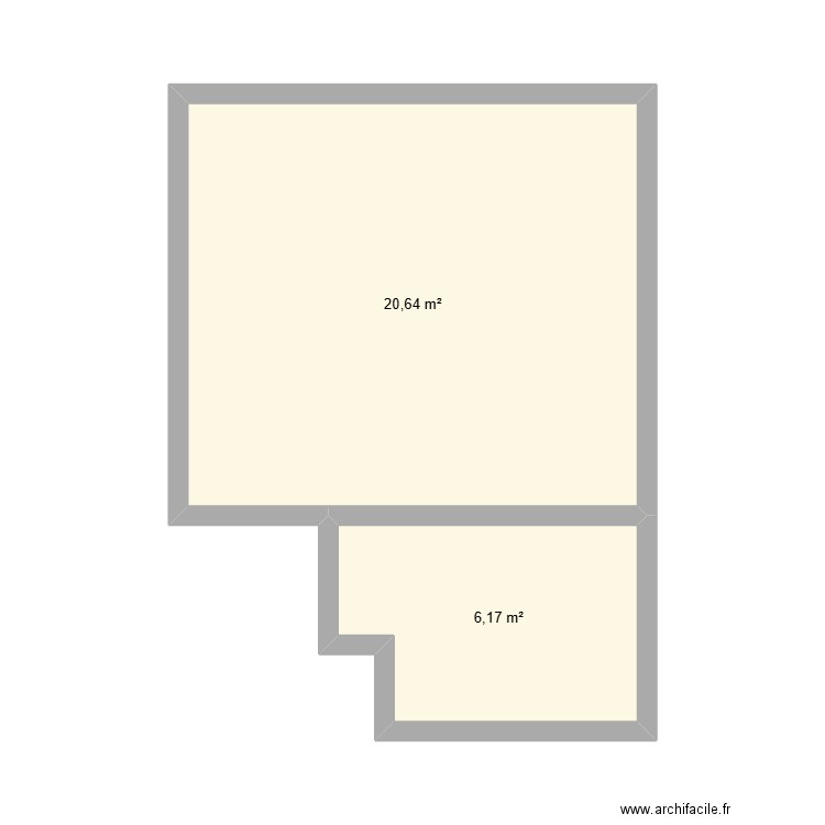 Salle de bain actuelle. Plan de 2 pièces et 27 m2