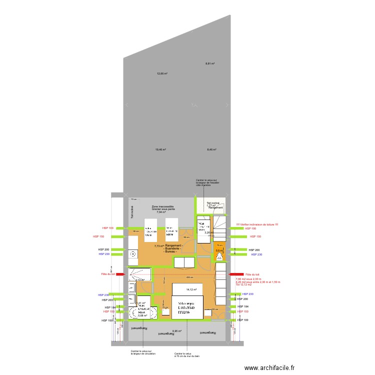 BAUCQ 77 4e étage VF1. Plan de 14 pièces et 95 m2