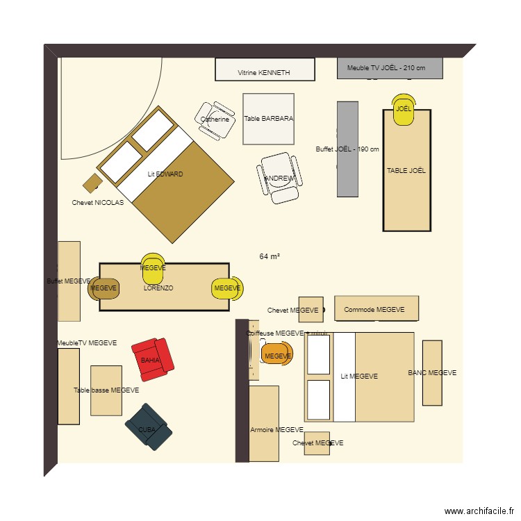 Salon 2024. Plan de 1 pièce et 64 m2