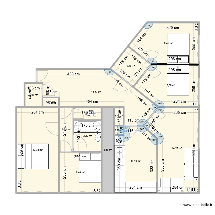 levallois7. Plan de 16 pièces et 94 m2