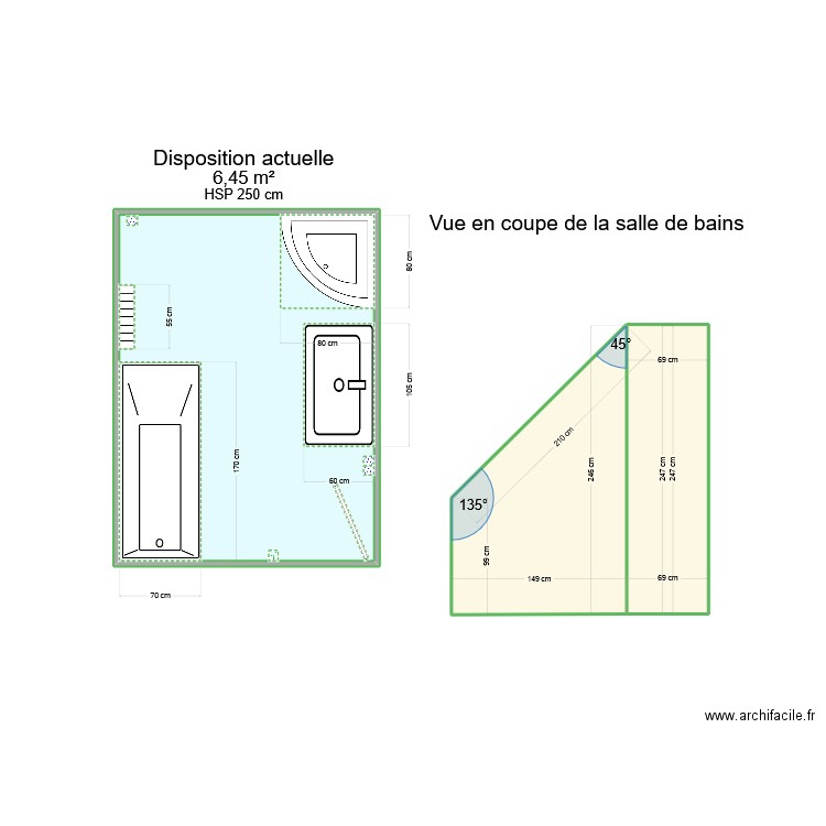 Salle bains-col. Plan de 3 pièces et 11 m2