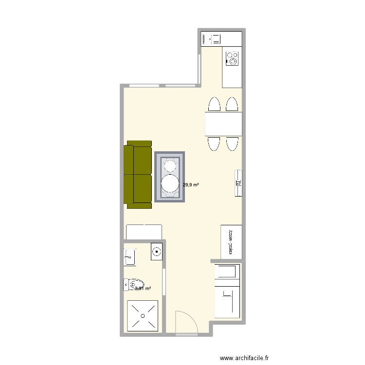 Cybèle. Plan de 2 pièces et 34 m2