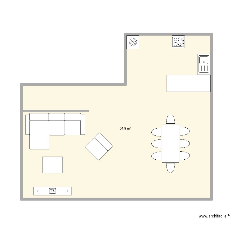 BAS SALON . Plan de 1 pièce et 55 m2