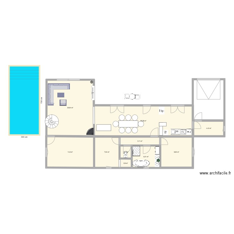 Maison Molleges. Plan de 10 pièces et 106 m2