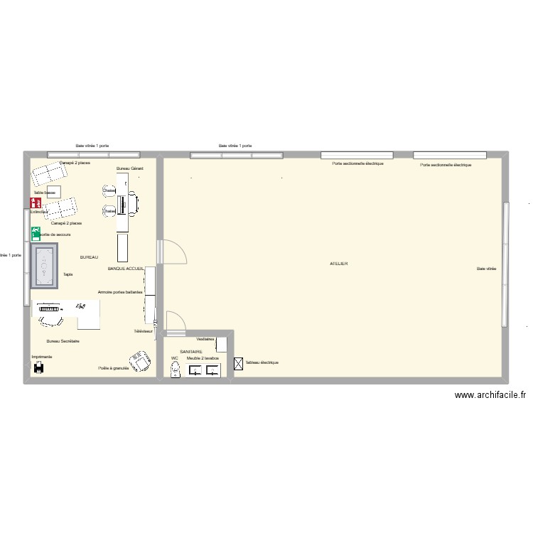 BUREAU. Plan de 3 pièces et 178 m2