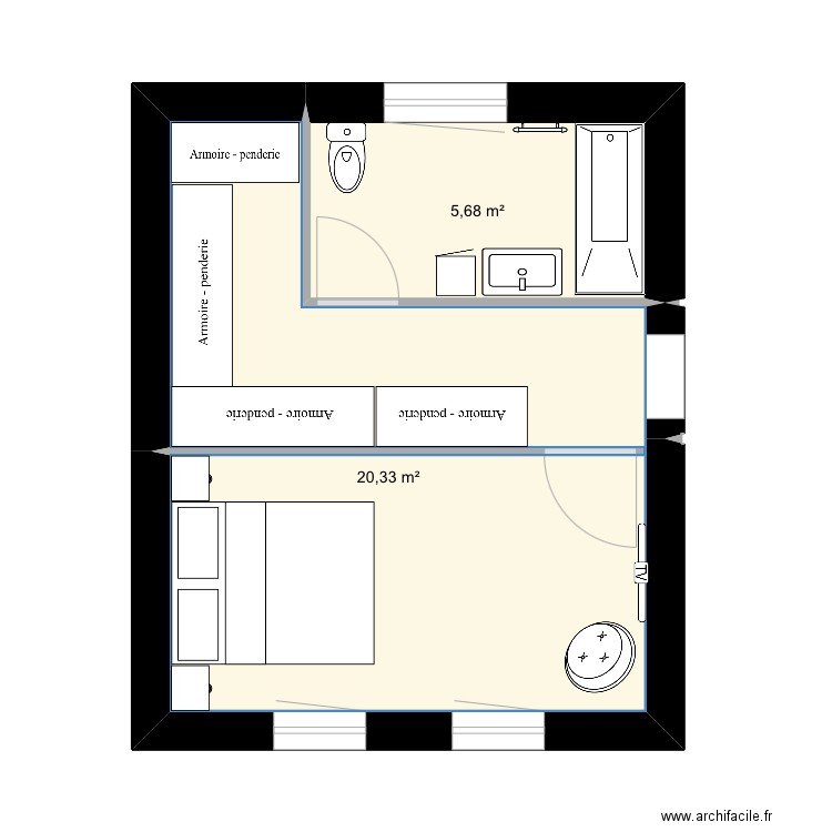 Extension suite parentale 2. Plan de 2 pièces et 26 m2