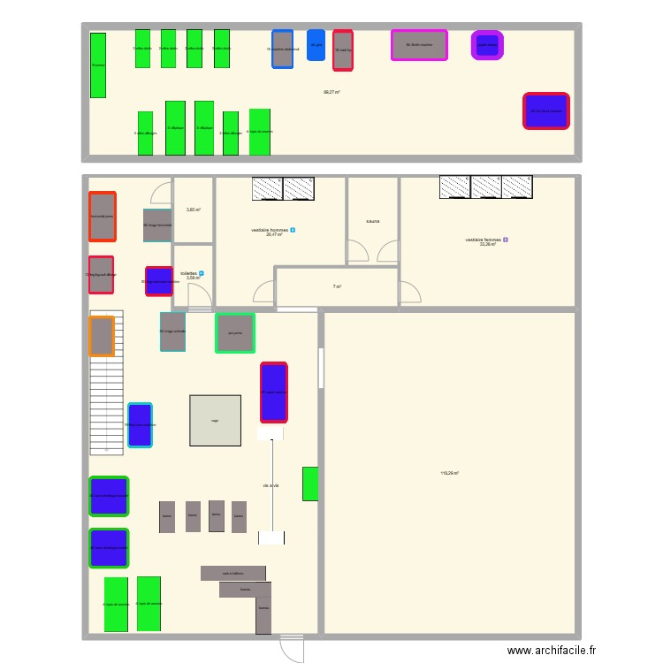 begaar implantation machines . Plan de 9 pièces et 407 m2