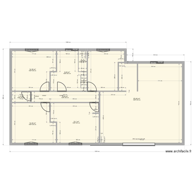 cau. Plan de 9 pièces et 127 m2