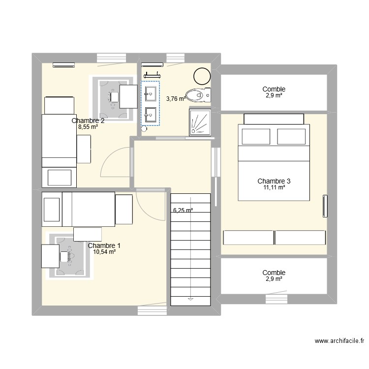 Le Clos de la Meunière - Étage. Plan de 7 pièces et 46 m2