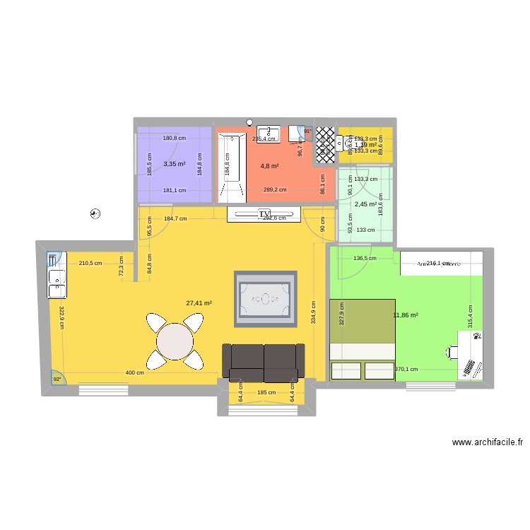 T2ARM3. Plan de 7 pièces et 51 m2