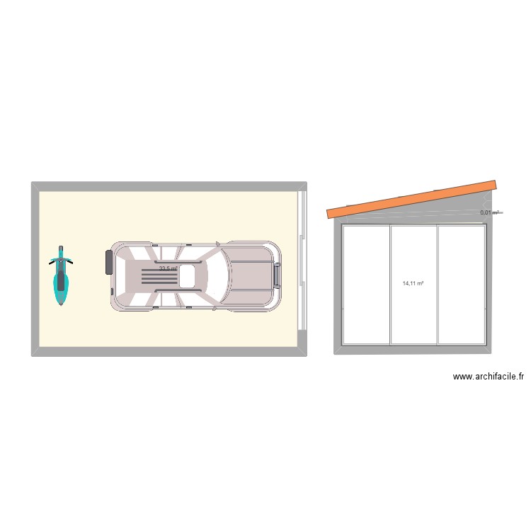 modification garage . Plan de 3 pièces et 48 m2