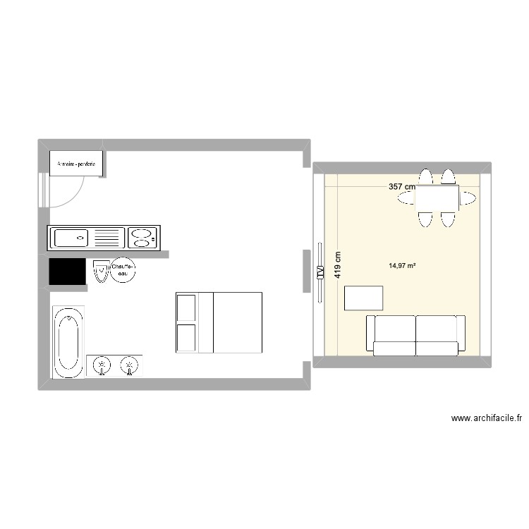 RIOU. Plan de 1 pièce et 15 m2