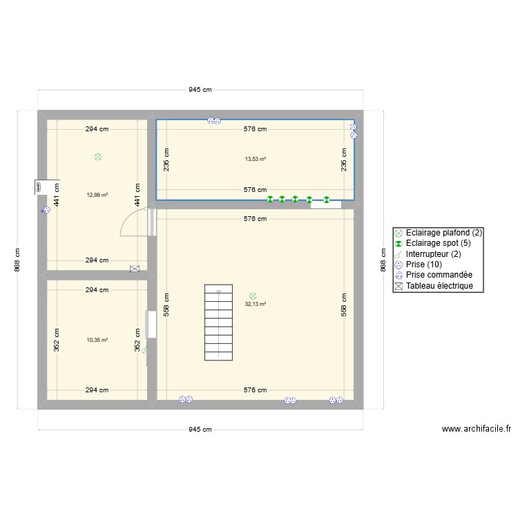 REB   2e ELECTR.. Plan de 4 pièces et 69 m2