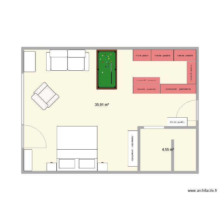 Hangar 01/2025 bis. Plan de 2 pièces et 40 m2