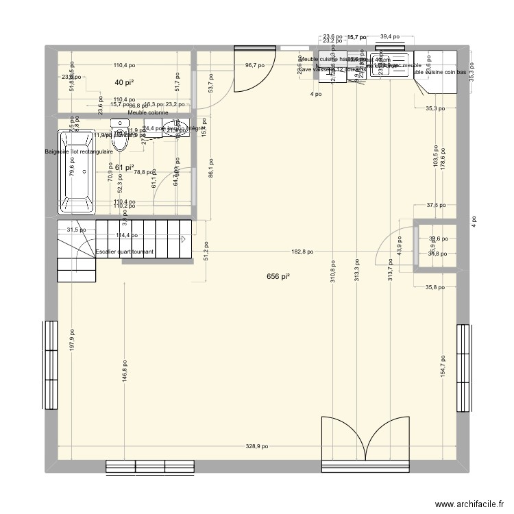 Chalet. Plan de 3 pièces et 70 m2