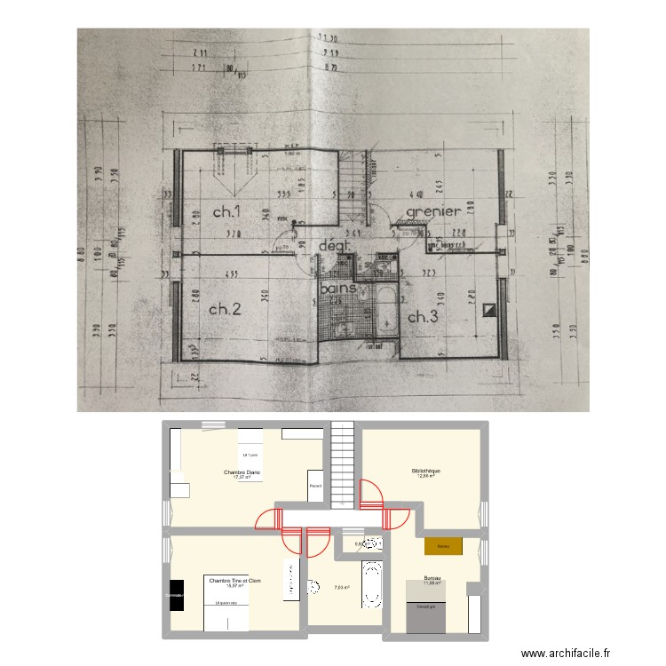 Dijon. Plan de 6 pièces et 65 m2