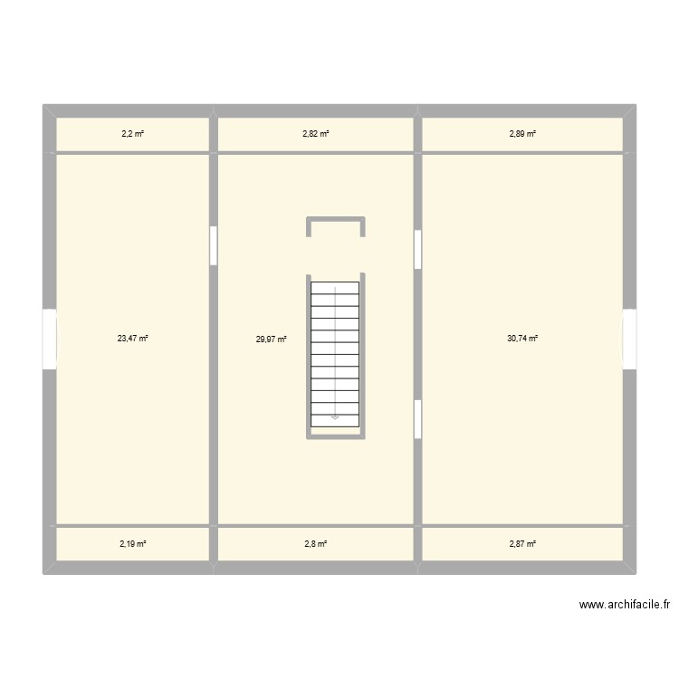 Comble étage. Plan de 9 pièces et 100 m2