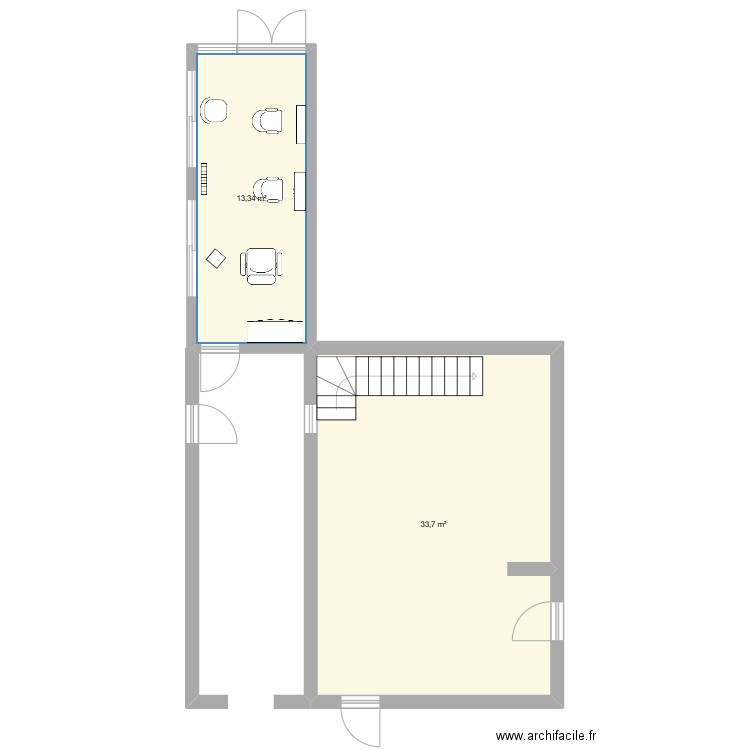 salon. Plan de 2 pièces et 47 m2