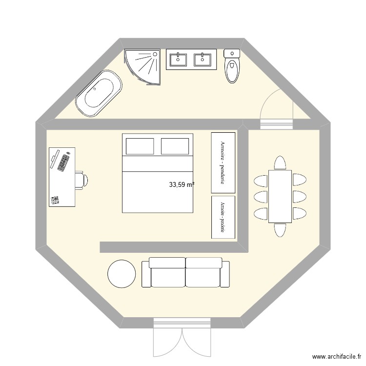 Maison (3). Plan de 1 pièce et 34 m2