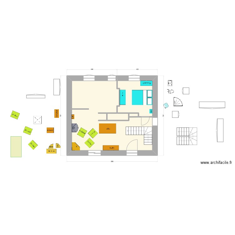 en face : essai 4 ee. Plan de 3 pièces et 54 m2