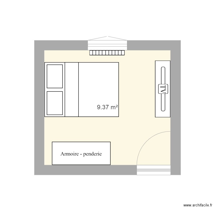 chambre JUJU. Plan de 1 pièce et 9 m2