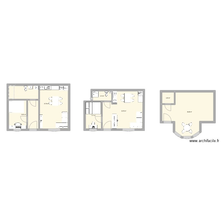 plan double T2. Plan de 7 pièces et 106 m2