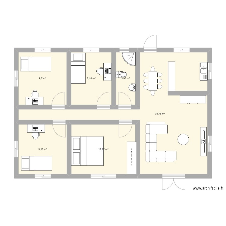 alaksim. Plan de 6 pièces et 79 m2