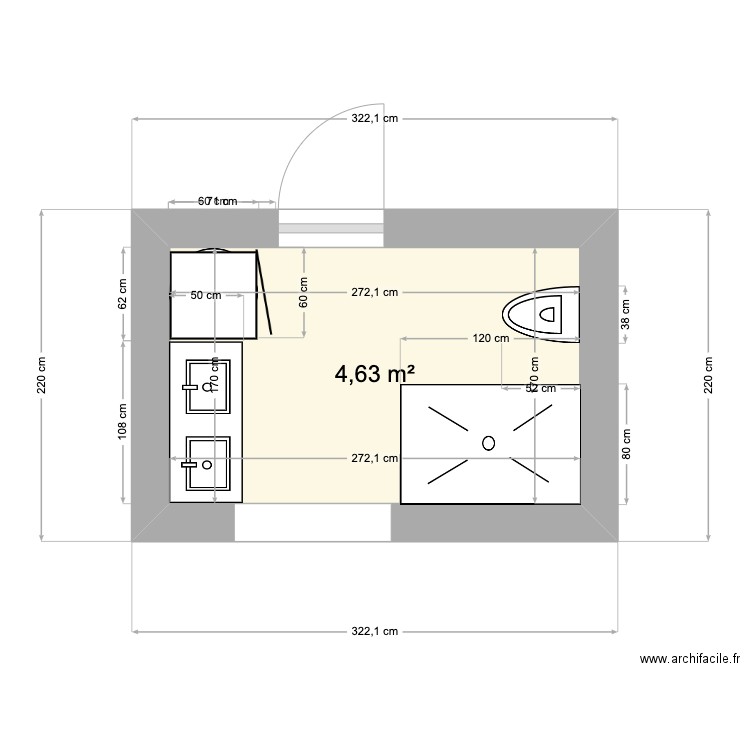 la pat chien. Plan de 1 pièce et 5 m2