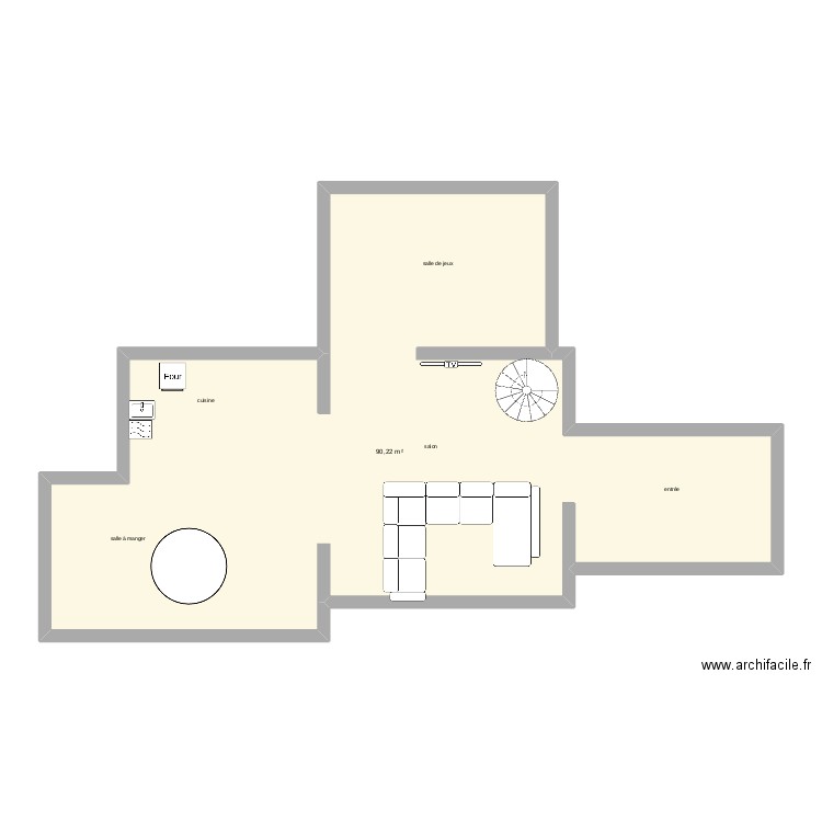 des. Plan de 1 pièce et 90 m2