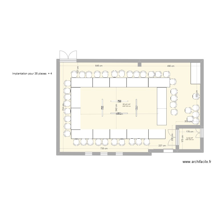 SALLE CA -jm. Plan de 2 pièces et 85 m2