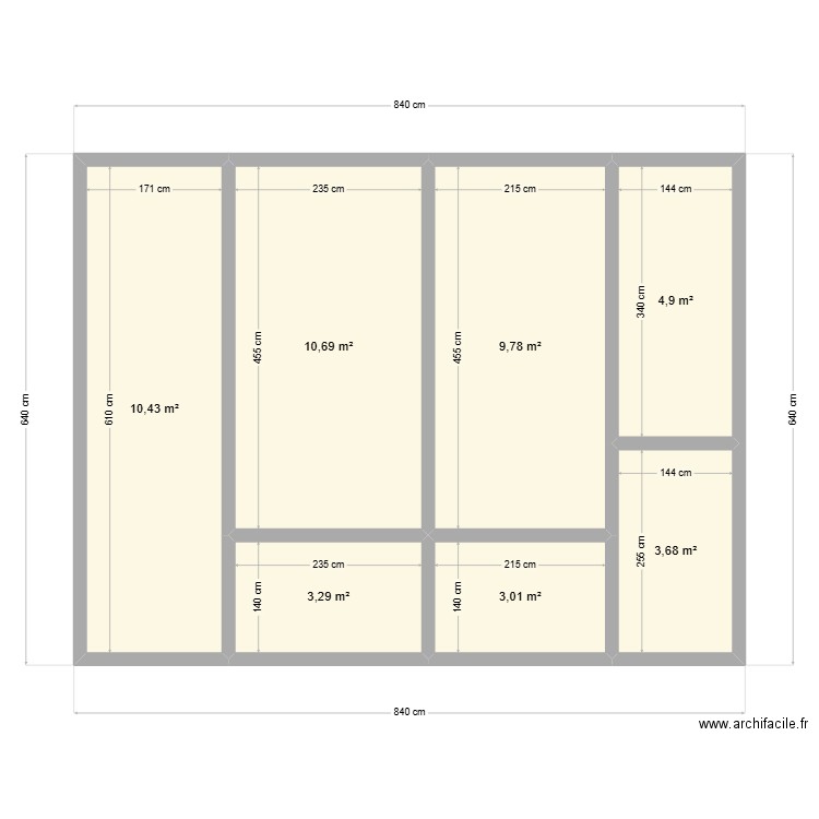 fondation. Plan de 7 pièces et 46 m2