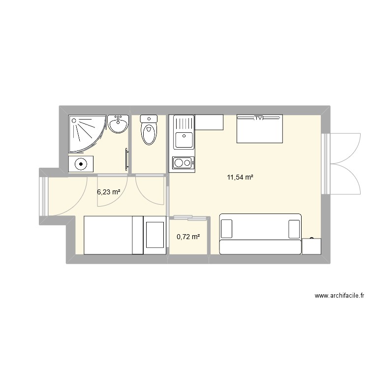 studio samoéns. Plan de 3 pièces et 18 m2