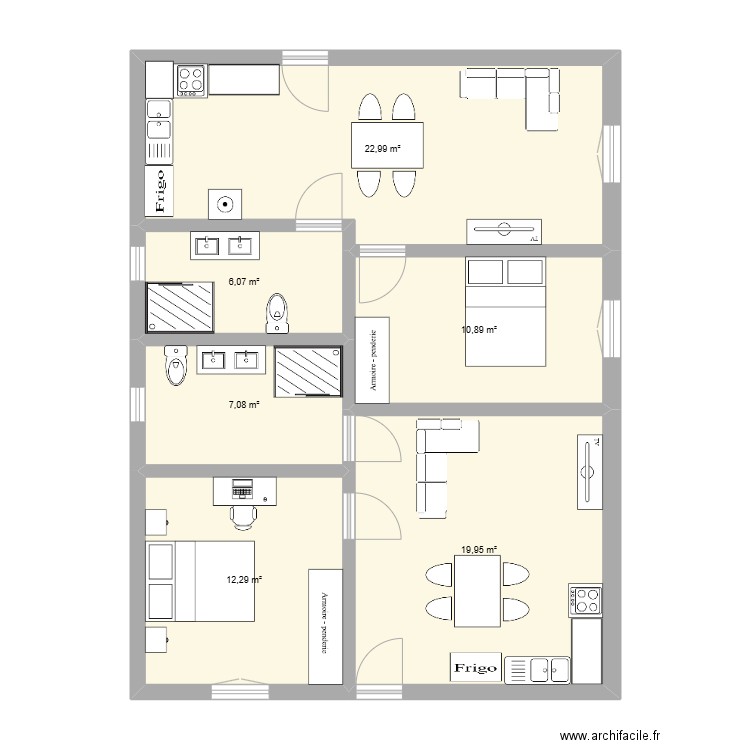 casa. Plan de 6 pièces et 79 m2